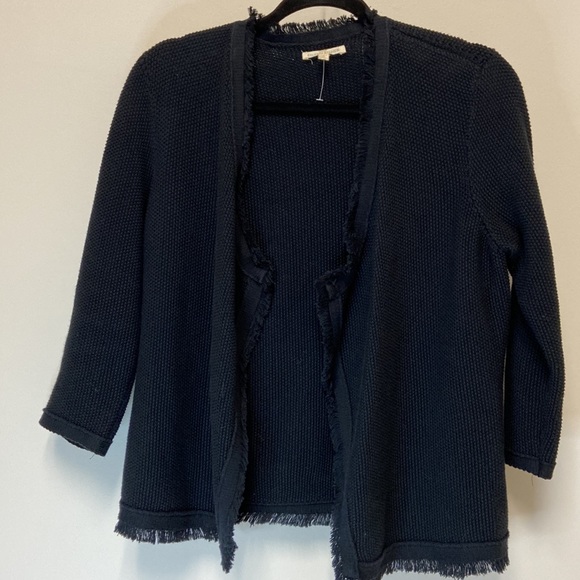 Eileen Fisher draped cardigan with fringe on hem lines size XS silk/cotton - Picture 2 of 9